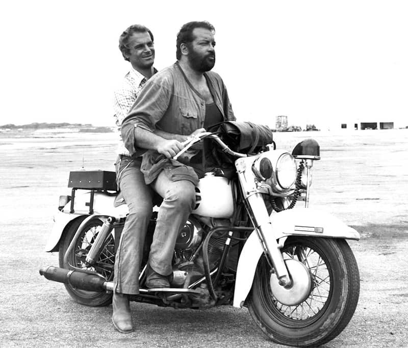 Bud Spencer und Terence Hill auf dem Motorrad